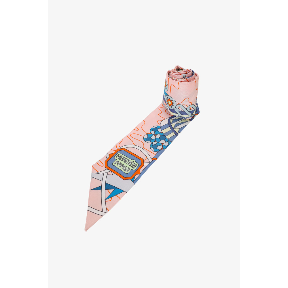 Hermès Pink/Multicolor Silk Printed Twilly